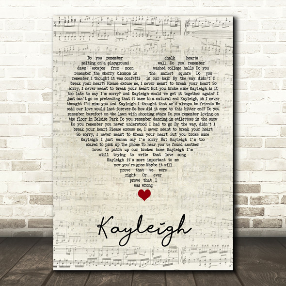 Marillion Kayleigh Script Heart Song Lyric Quote Music Poster Print