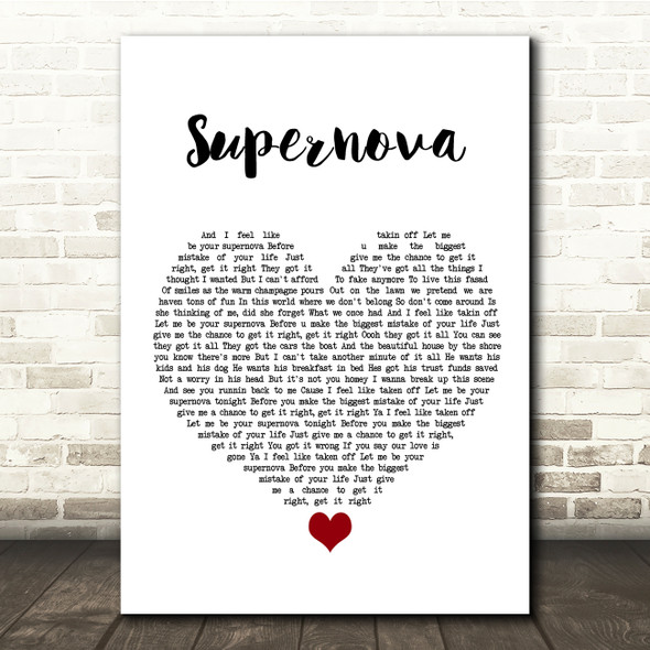 Mr Hudson Supernova White Heart Song Lyric Quote Music Poster Print