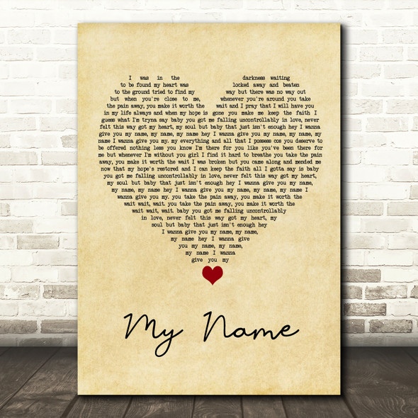 McLean My Name Vintage Heart Song Lyric Quote Music Poster Print