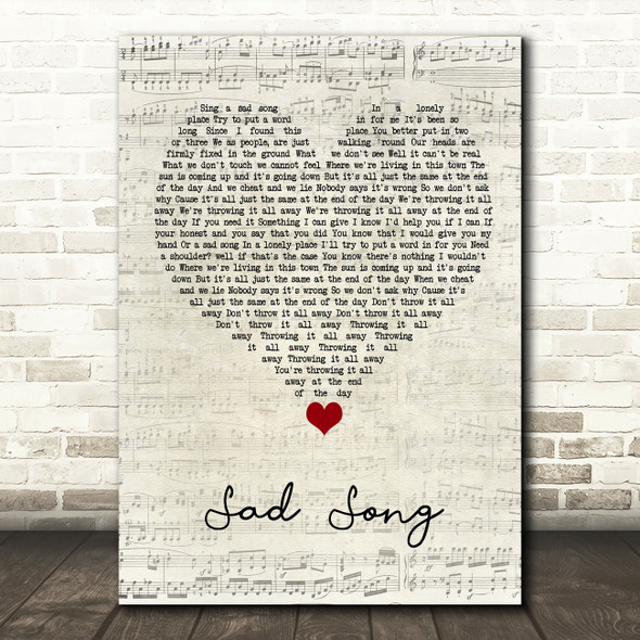 Oasis Sad Song Script Heart Song Lyric Quote Music Poster Print