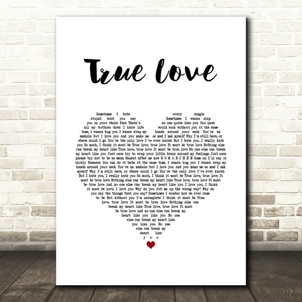 Pink True Love White Heart Song Lyric Quote Music Poster Print