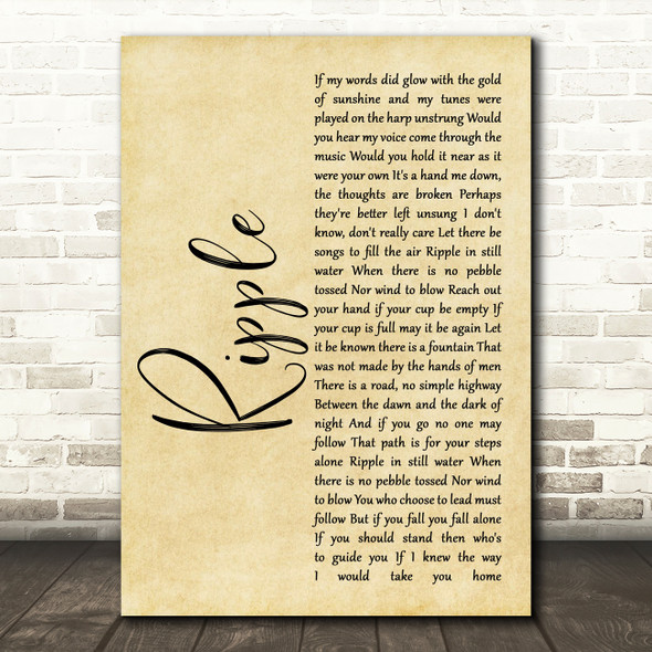 The Grateful Dead Ripple Rustic Script Song Lyric Quote Music Poster Print