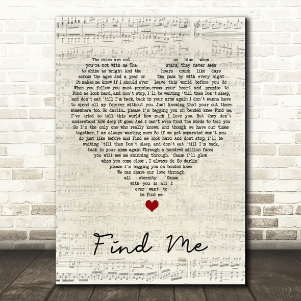 David Gates Find Me Script Heart Song Lyric Quote Music Poster Print