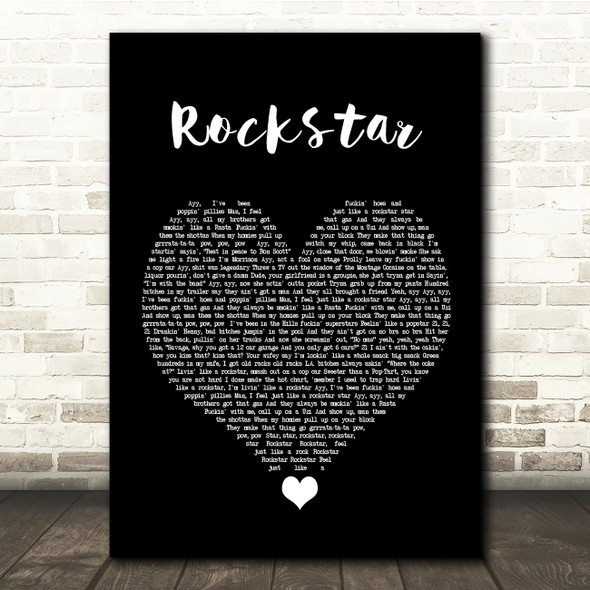 Post Malone Rockstar Black Heart Song Lyric Quote Music Poster Print