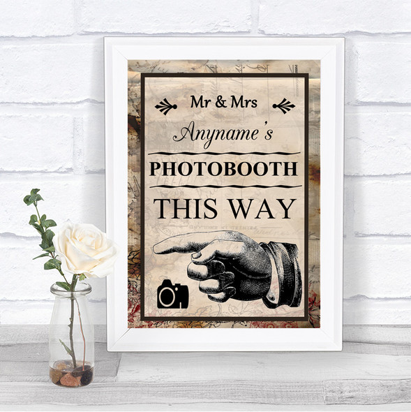 Vintage Photobooth This Way Left Personalized Wedding Sign