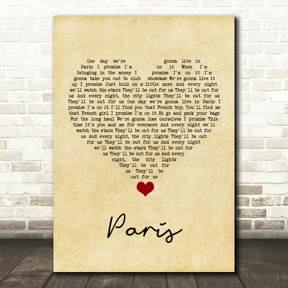 Friendly Fires Paris Vintage Heart Song Lyric Quote Music Poster Print