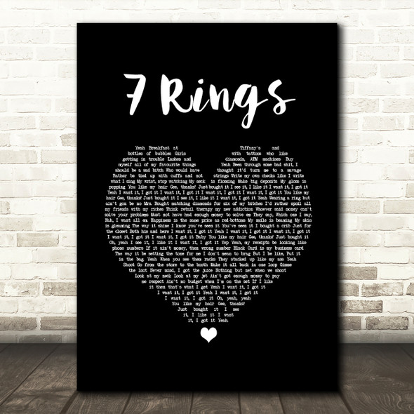 Ariana Grande 7 Rings Black Heart Song Lyric Quote Music Poster Print