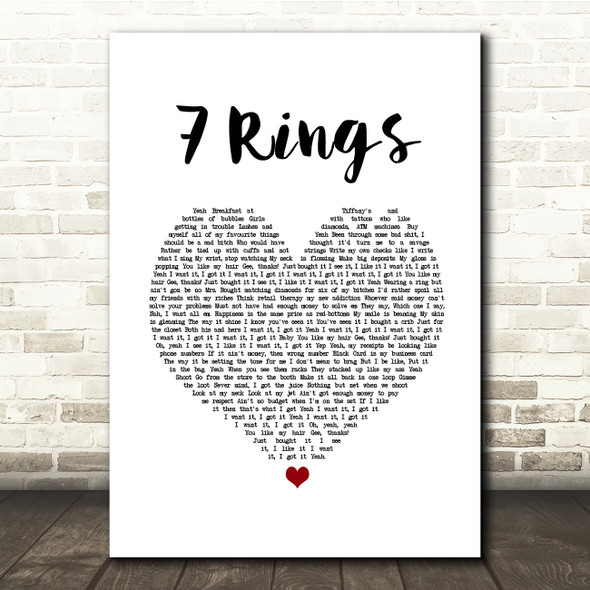 Ariana Grande 7 Rings White Heart Song Lyric Quote Music Poster Print