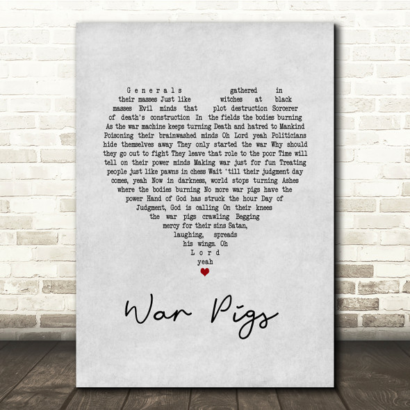 Black Sabbath War Pigs Grey Heart Song Lyric Quote Music Poster Print