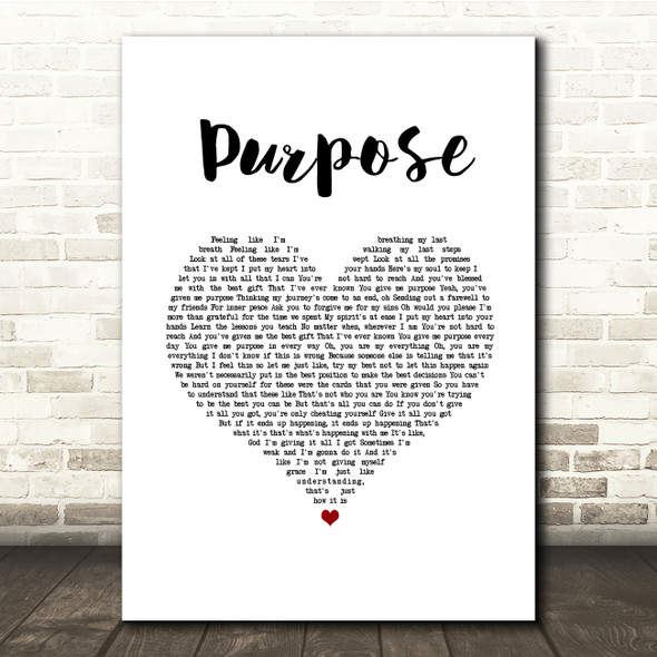 Justin Bieber Purpose White Heart Song Lyric Quote Music Poster Print