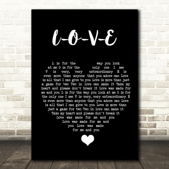 Nat King Cole L-O-V-E Black Heart Song Lyric Quote Music Poster Print