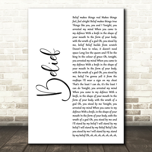 Gavin DeGraw Belief White Script Song Lyric Quote Music Poster Print