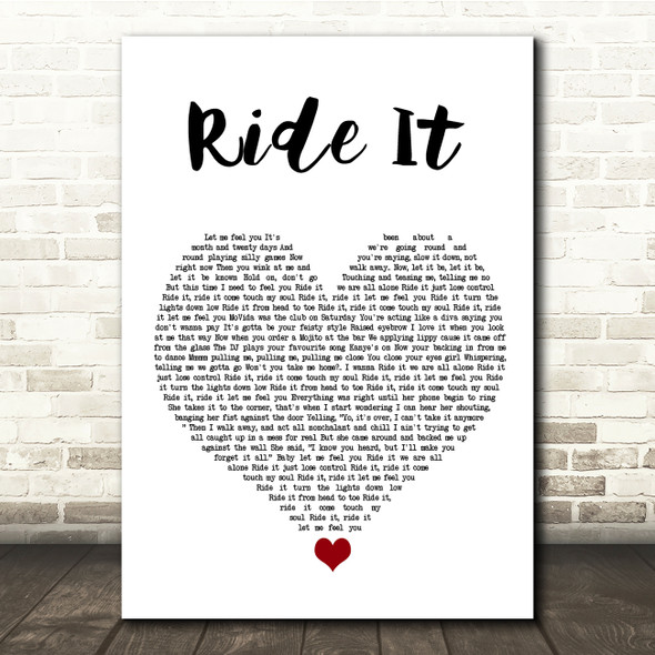 Jay Sean Ride It White Heart Song Lyric Quote Music Poster Print