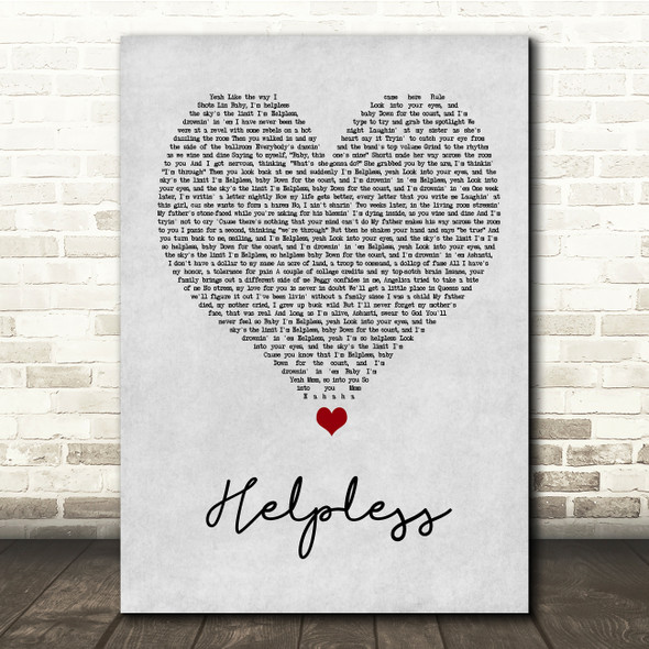 Ashanti Helpless Grey Heart Song Lyric Quote Music Poster Print