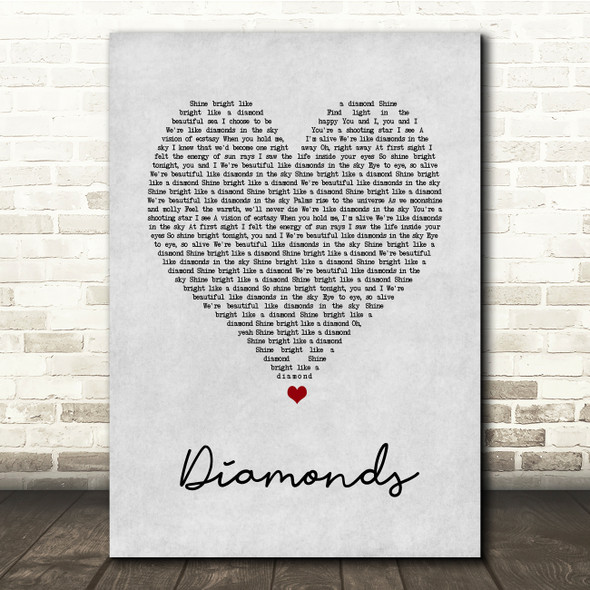 Rihanna Diamonds Grey Heart Song Lyric Quote Music Poster Print