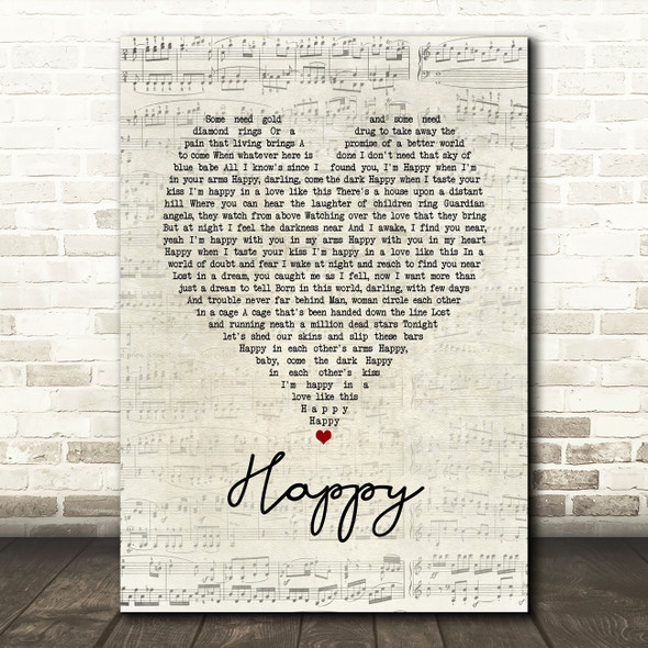 Bruce Springsteen Happy Script Heart Song Lyric Quote Music Poster Print