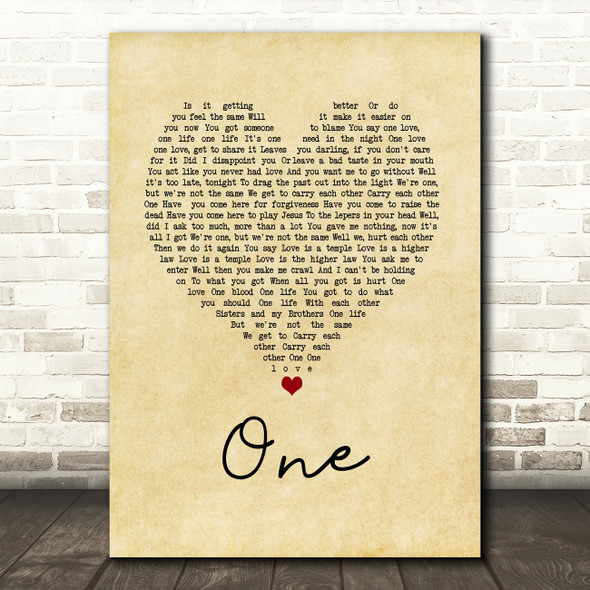 Mary J Blige feat. U2 One Vintage Heart Song Lyric Quote Music Poster Print