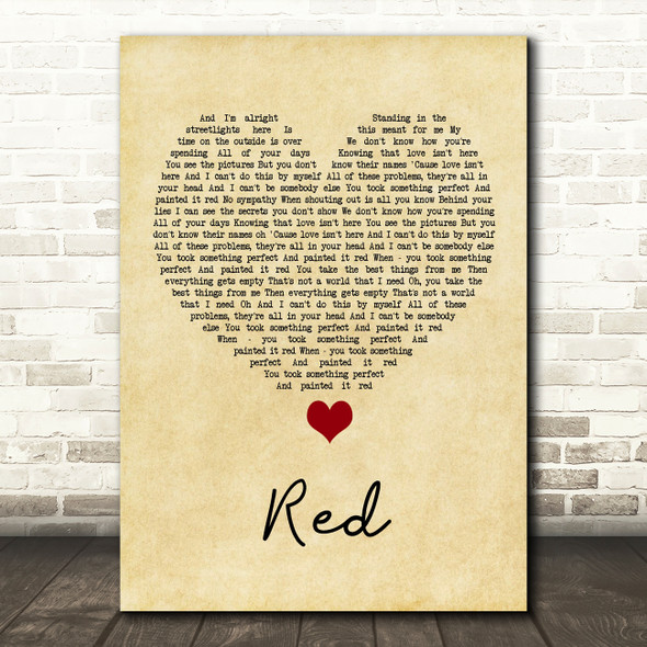 Daniel Merriweather Red Vintage Heart Song Lyric Quote Music Poster Print