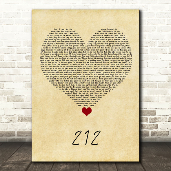 Azealia Banks 212 Vintage Heart Song Lyric Quote Music Poster Print