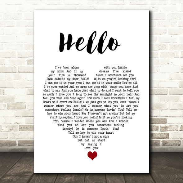 Lionel Richie Hello White Heart Song Lyric Quote Music Poster Print