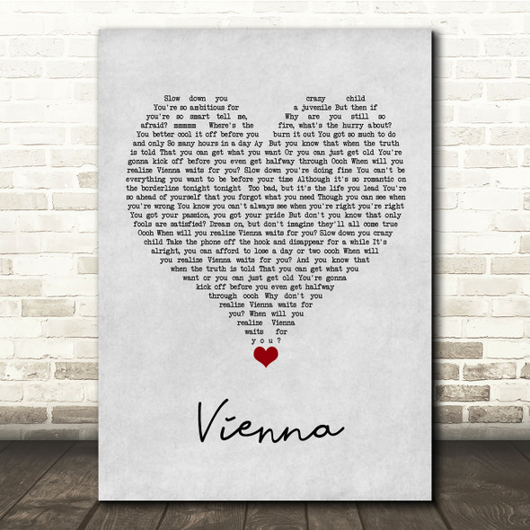 Billy Joel Vienna Grey Heart Song Lyric Quote Music Poster Print