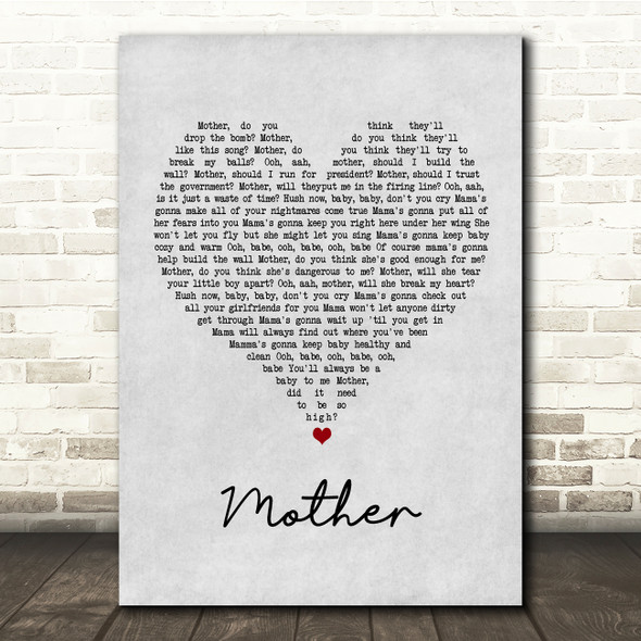 Pink Floyd Mother Grey Heart Song Lyric Quote Music Poster Print