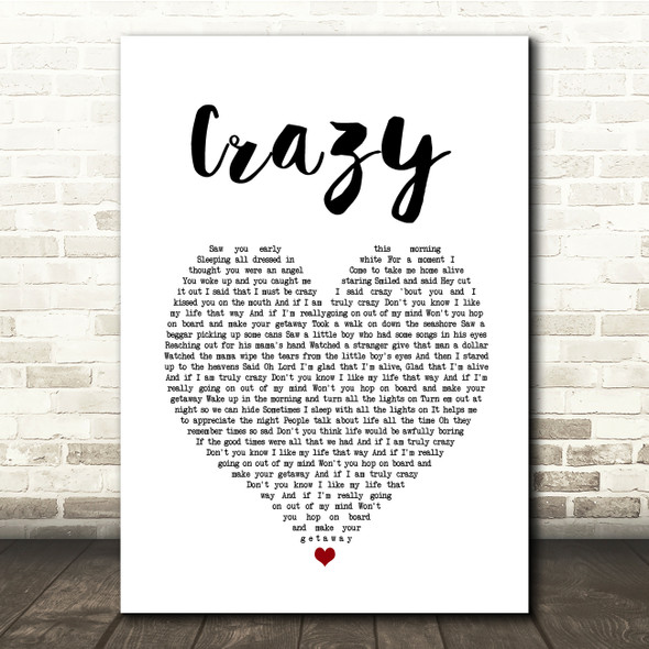 Pat Green Crazy White Heart Song Lyric Quote Music Poster Print