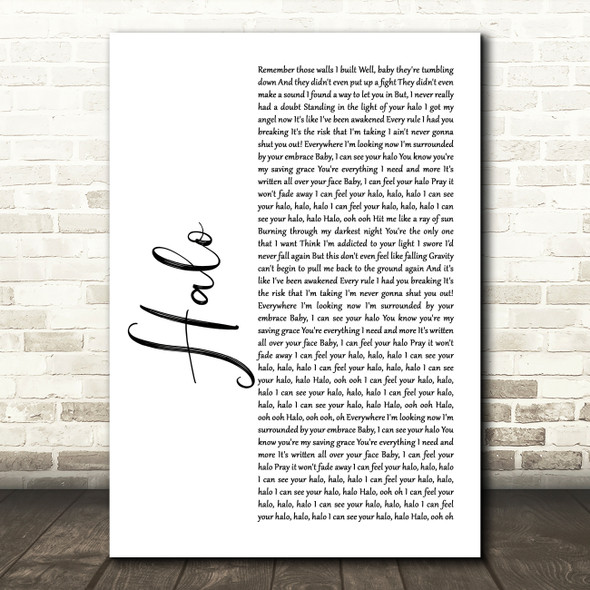 Beyonce Halo White Script Song Lyric Quote Music Poster Print