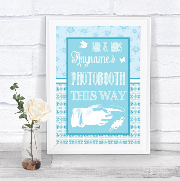 Winter Blue Photobooth This Way Right Personalized Wedding Sign