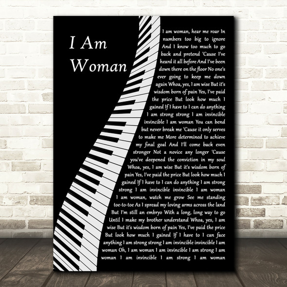 Helen Reddy I Am Woman Piano Song Lyric Quote Music Poster Print