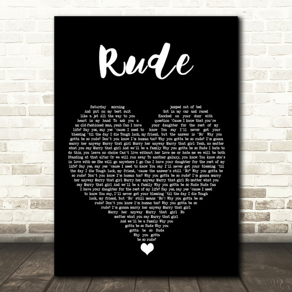 MAGIC Rude Black Heart Song Lyric Quote Music Poster Print