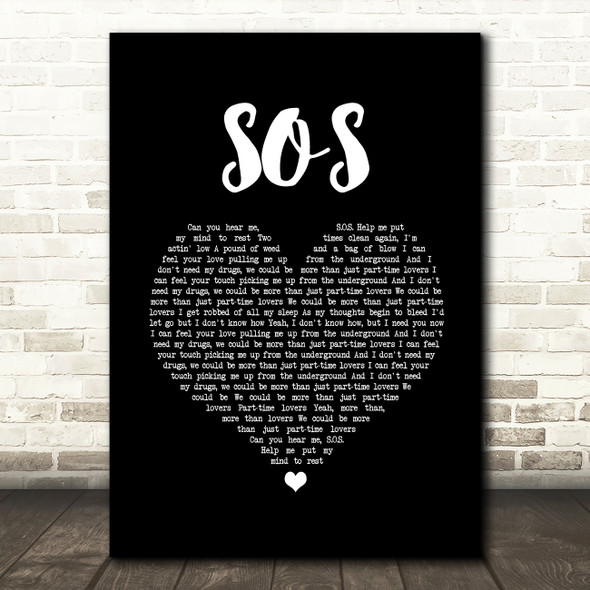 Avicii SOS Black Heart Song Lyric Quote Music Poster Print