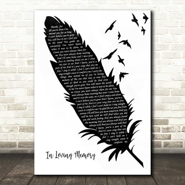 Alter Bridge In Loving Memory Black & White Feather & Birds Song Lyric Wall Art Print