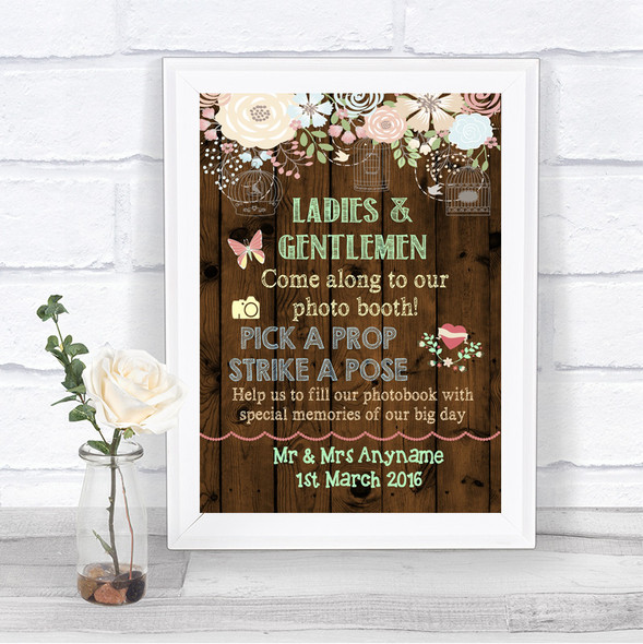 Rustic Floral Wood Pick A Prop Personalized Wedding Sign