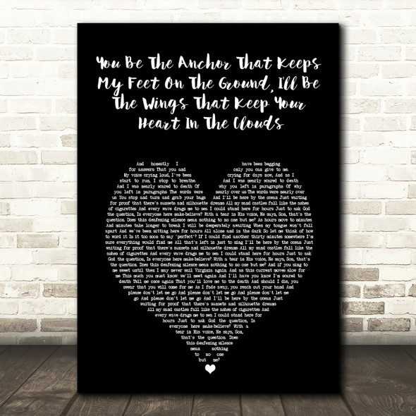 Mayday Parade You Be The Anchor That Keeps My Feet On The Ground, Black Heart Song Lyric Wall Art Print