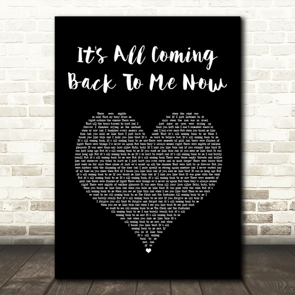 Celine Dion It's All Coming Back To Me Now Black Heart Song Lyric Wall Art Print