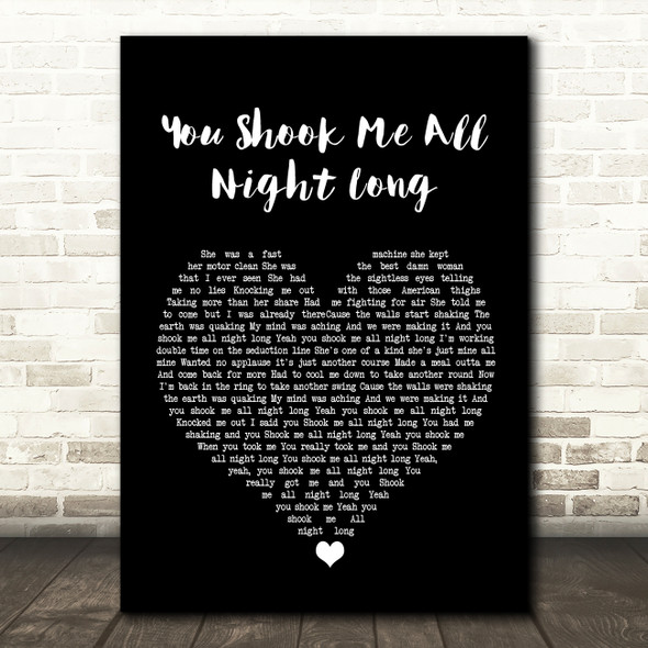 AC DC You Shook Me All Night Long Black Heart Song Lyric Wall Art Print