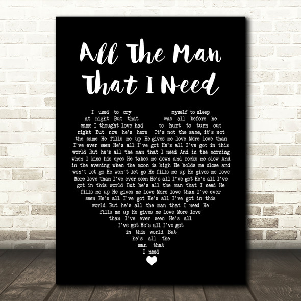 Whitney Houston All The Man That I Need Black Heart Song Lyric Wall Art Print