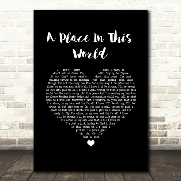 Taylor Swift A Place In This World Black Heart Song Lyric Wall Art Print