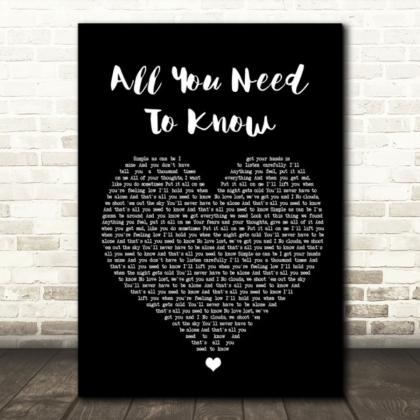 Gryffin & SLANDER All You Need To Know Black Heart Song Lyric Wall Art Print