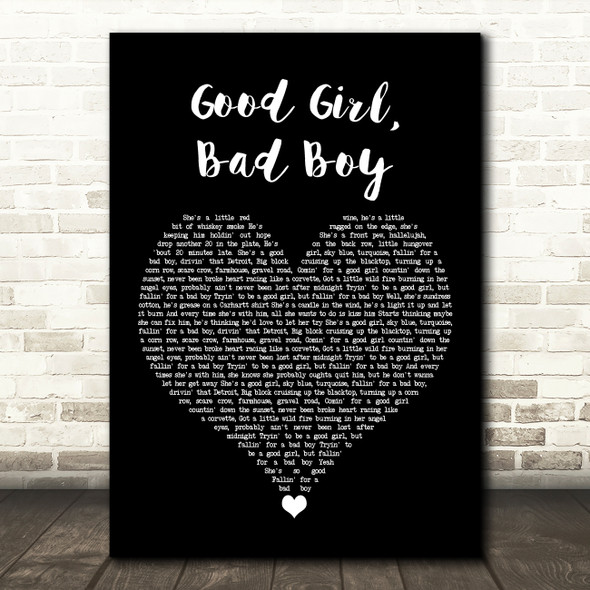 Florida Georgia Line Good Girl, Bad Boy Black Heart Song Lyric Wall Art Print