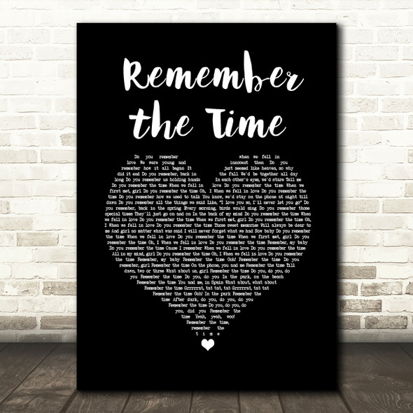 Michael Jackson Remember the Time Black Heart Song Lyric Wall Art Print