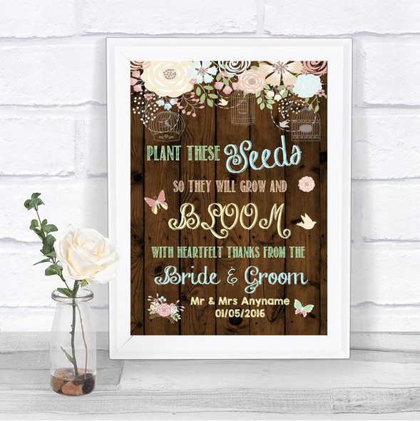 Rustic Floral Wood Plant Seeds Favours Personalized Wedding Sign