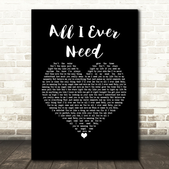 Austin Mahone All I Ever Need Black Heart Song Lyric Wall Art Print