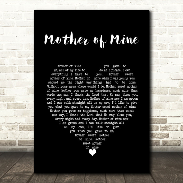 Neil Reid Mother of Mine Black Heart Song Lyric Wall Art Print