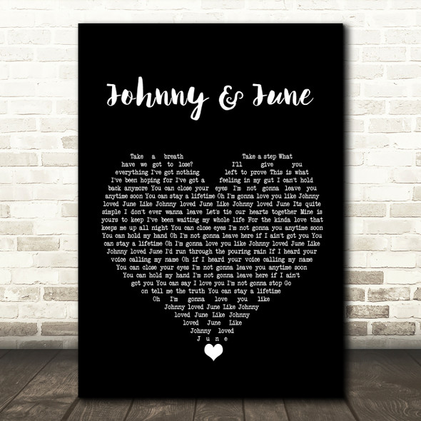 The Hadleys Johnny & June Black Heart Song Lyric Wall Art Print