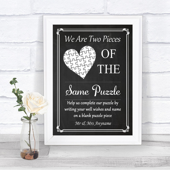 Chalk Style Puzzle Piece Guest Book Personalized Wedding Sign