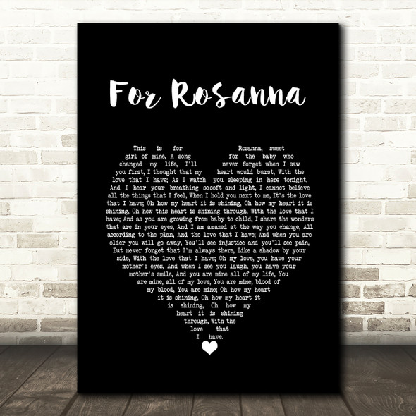 Chris De Burgh For Rosanna Black Heart Song Lyric Wall Art Print