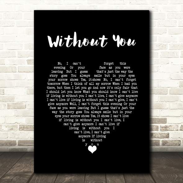 Harry Nilsson Without You Black Heart Song Lyric Wall Art Print