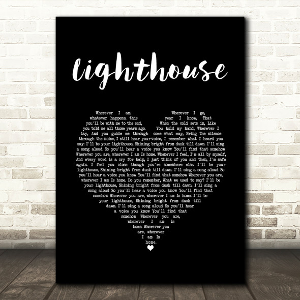 Collabro Lighthouse Black Heart Song Lyric Wall Art Print